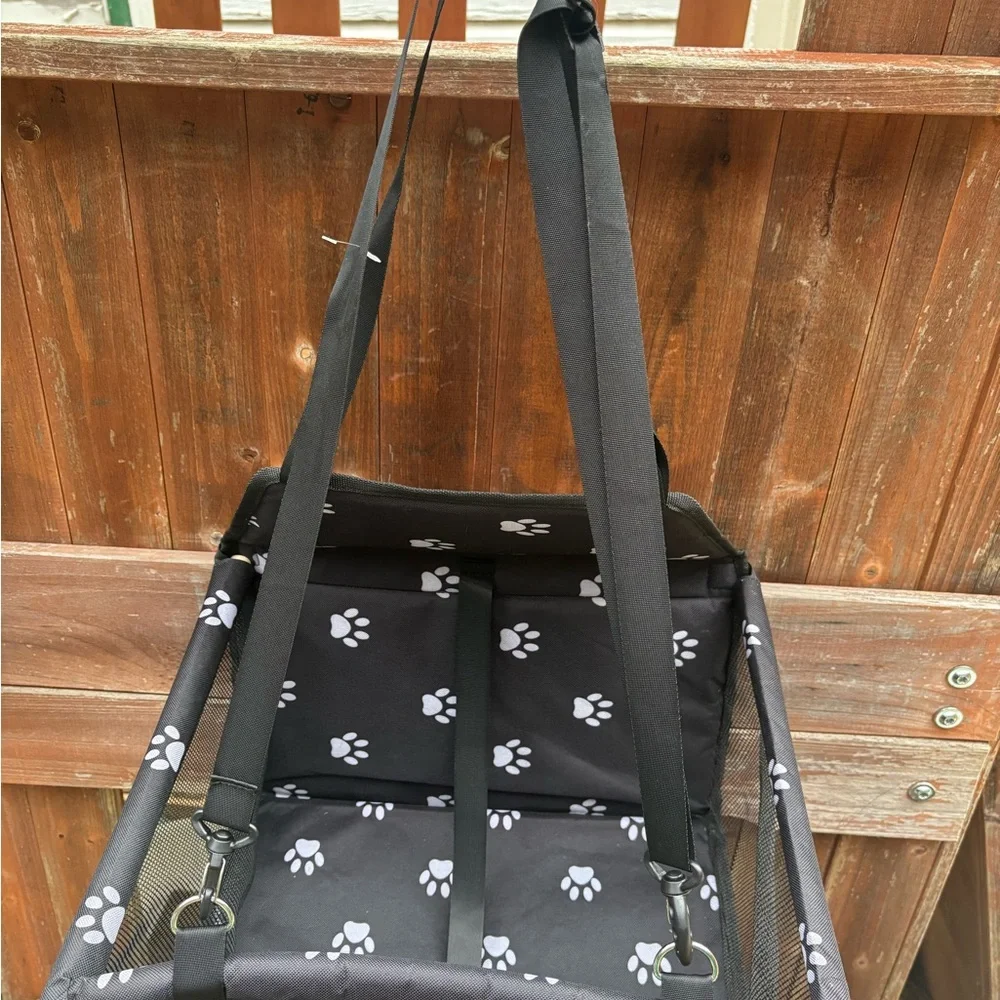 Swihelp Black Pet Carrier with White Paw Prints
